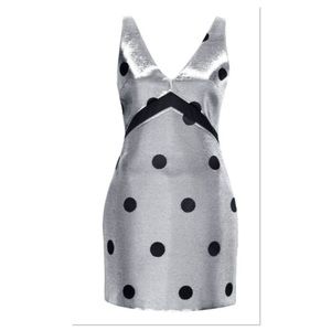 Topshop Polka Dot Cotton Sleeveless Dress in Silver Sz 0